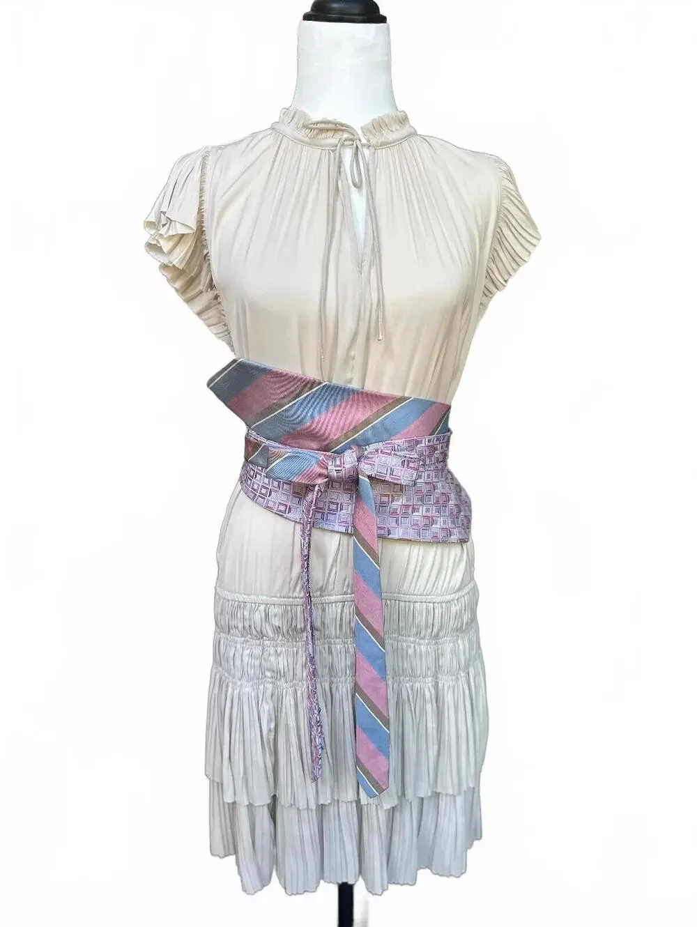 Pink & Blue Upcycled Silk Obi Belt | Corset Style | OOAK | OS